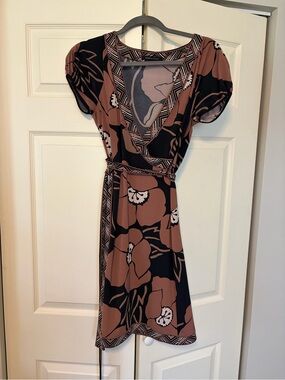 BCBG Maxazaria Floral Wrap Dress in Brown and Black